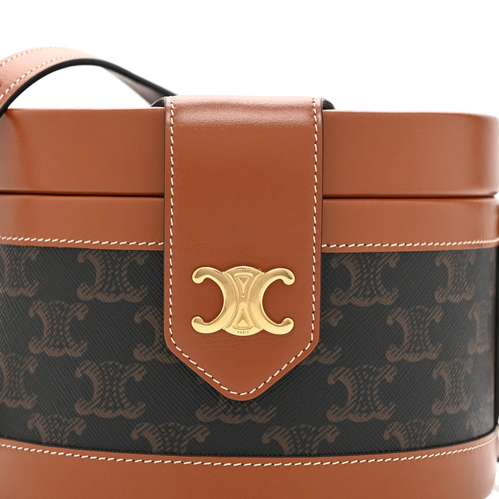 Calfskin Triomphe Canvas Medium Tambour Bag Tan