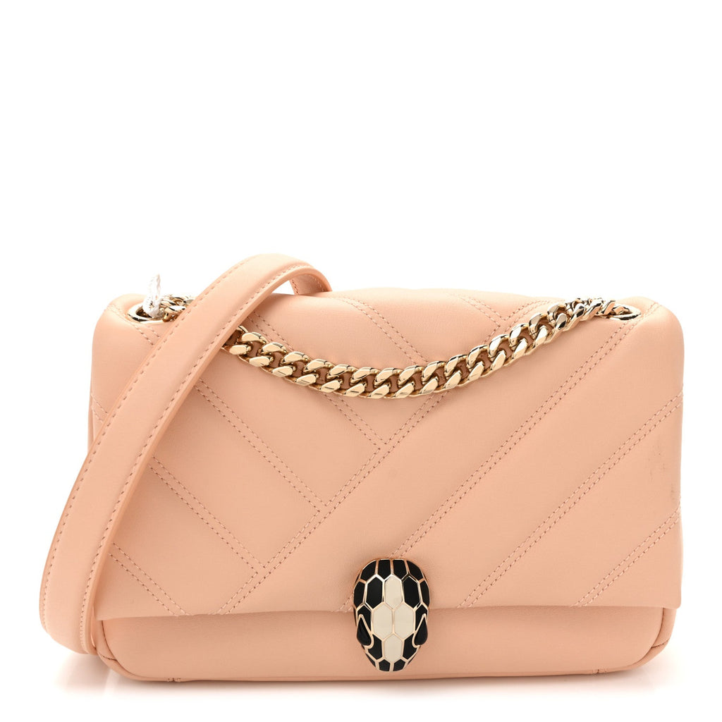 Calfskin Matelasse Small Serpenti Cabochon Shoulder Bag Peach