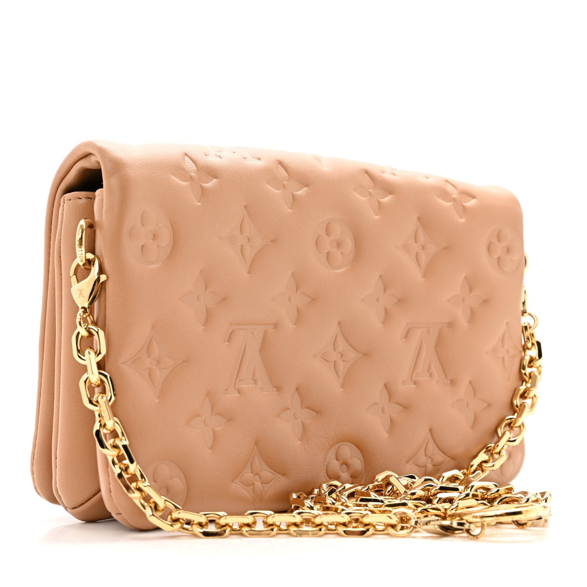 Lambskin Embossed Monogram Pochette Coussin Camel