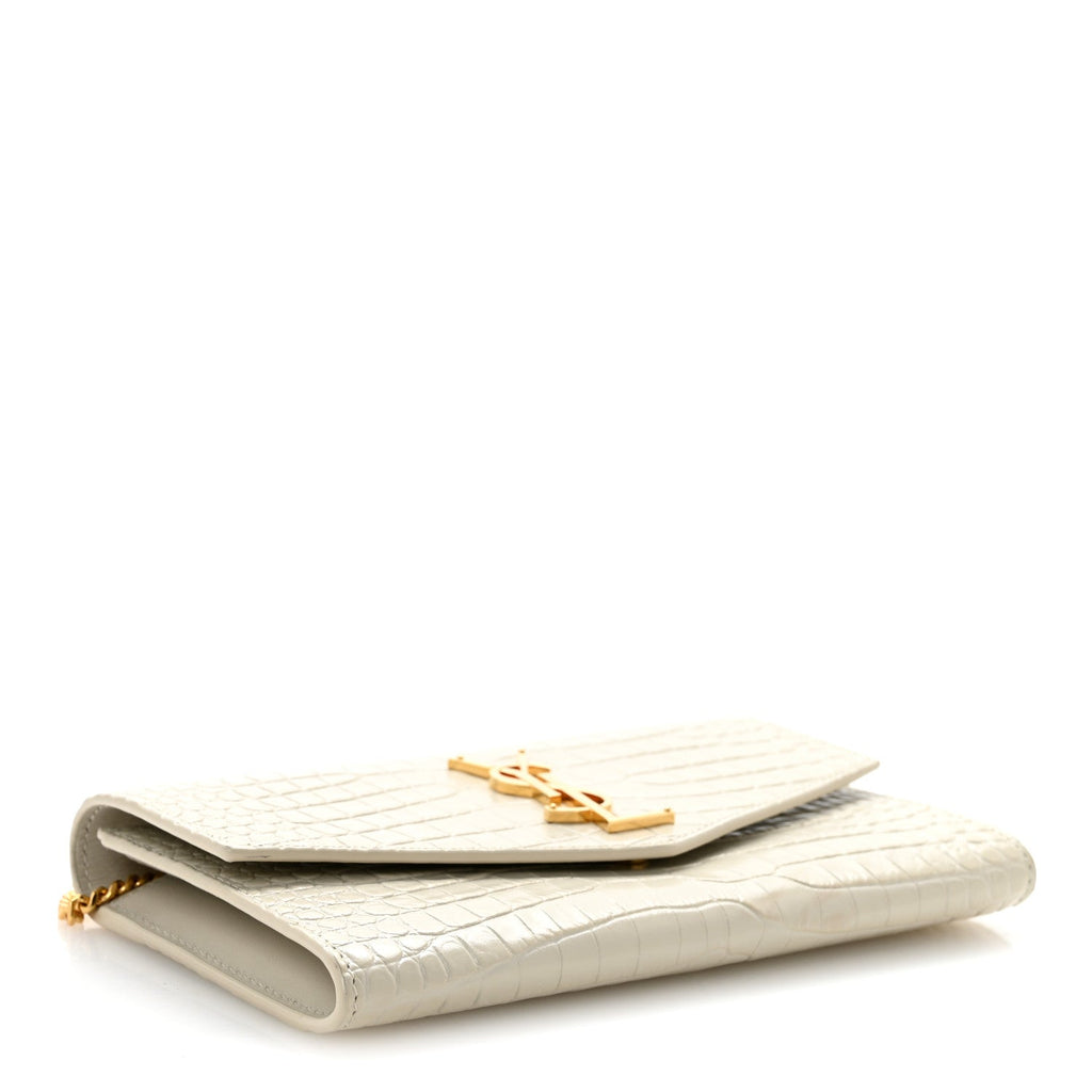 Calfskin Crocodile Embossed Monogram Uptown Chain Wallet Crema Soft