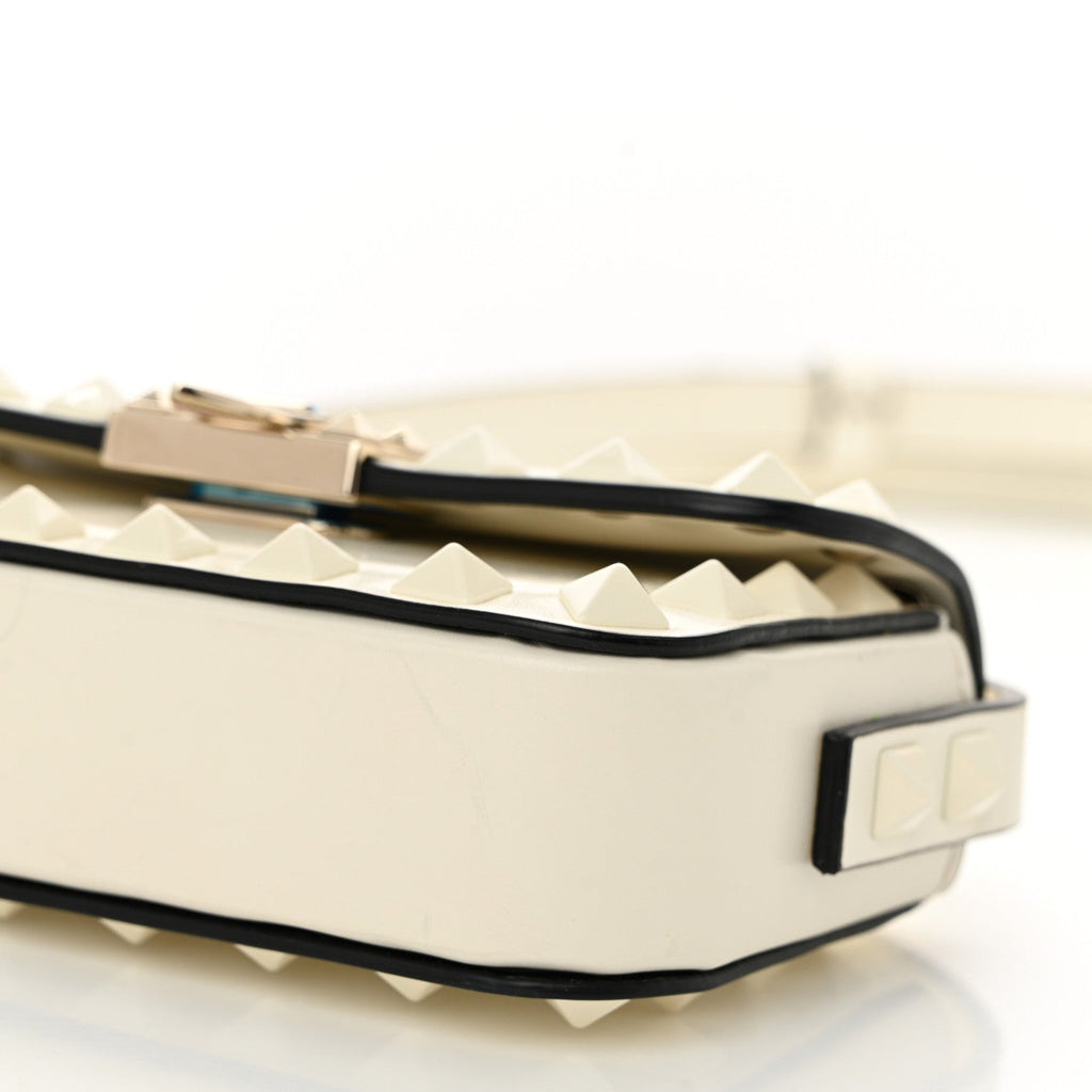 Vitello Mini Monochrome Rockstud Flip Lock Shoulder Bag Ivory