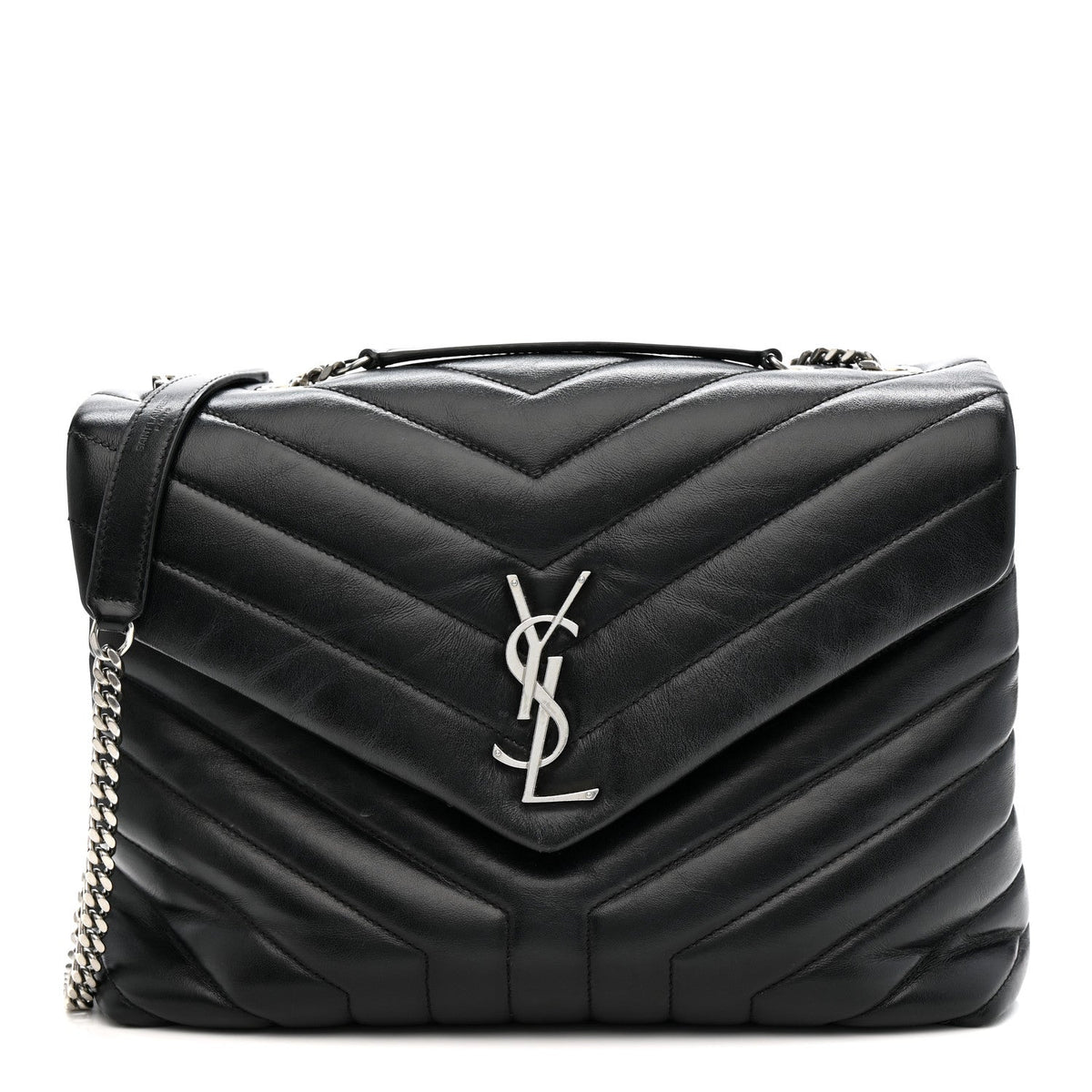 Calfskin Y Quilted Monogram Medium Loulou Chain Satchel Black