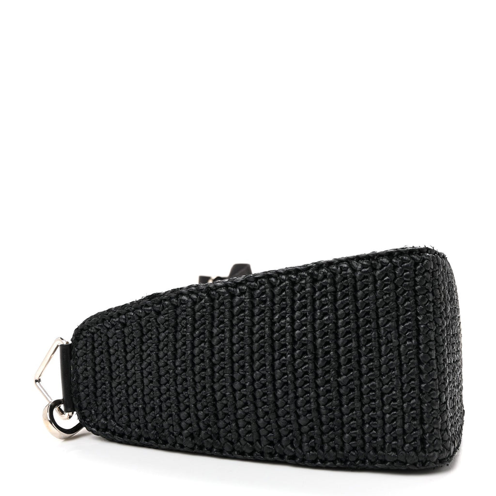 Yarn Raffia Effect Crochet Triangle Shoulder Bag Black