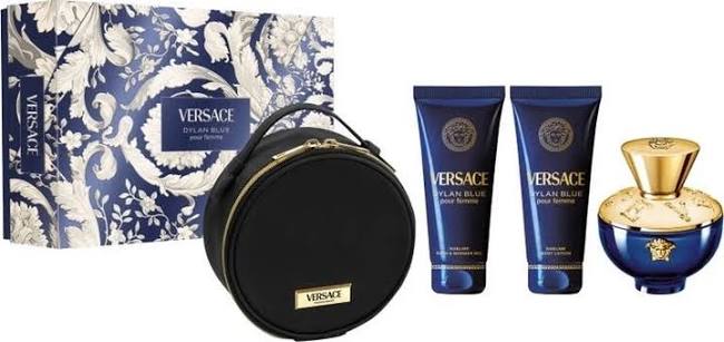 Versace Dylan Blue Women Set 3.4oz EDP & 3.4oz Body Lotion & 3.4oz Shower Gel & Cosmetics Bag
